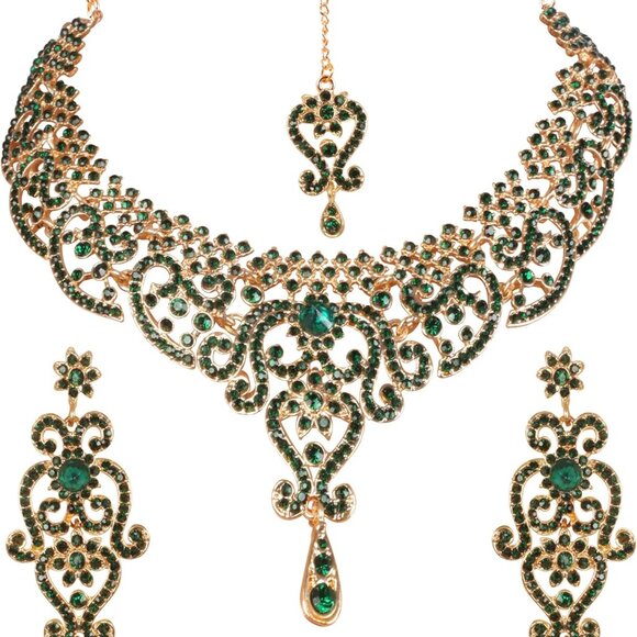 Indian Jewelry Set for Women Gold Silver Tone Wedding Necklace Earrings Bridal